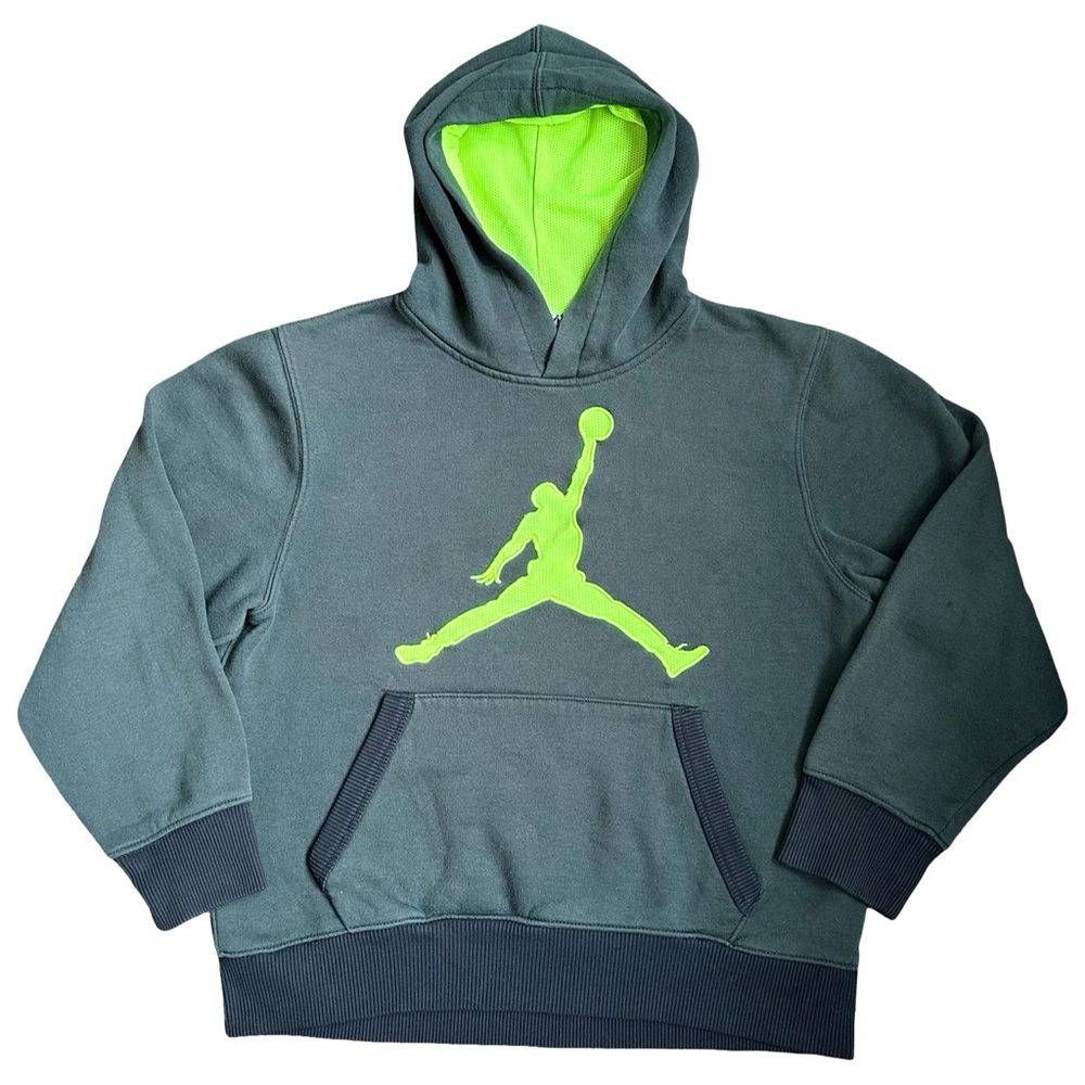 Jordan Kids Pullover Hoodie Sweatshirt Dark Green Neon Green Black Size Large